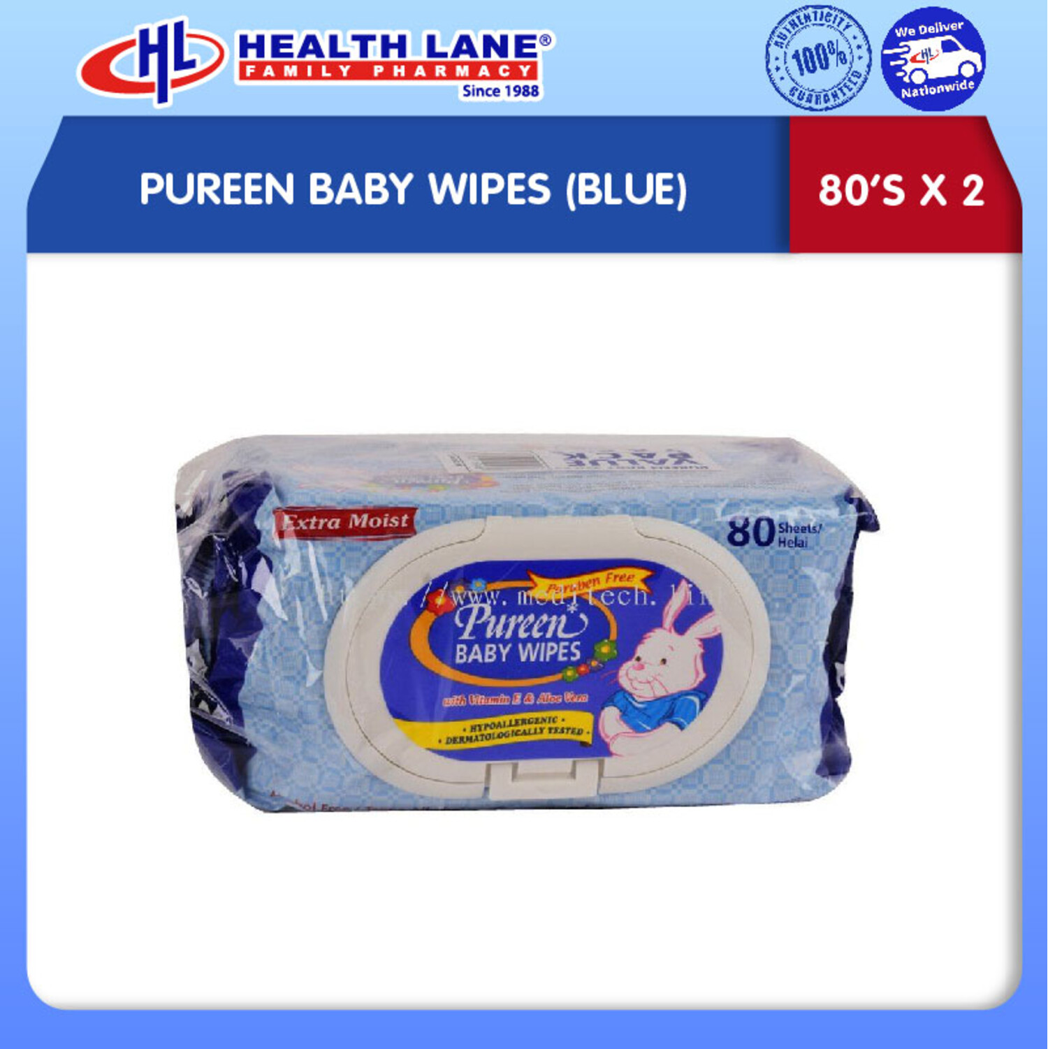 PUREEN BABY WIPES (BLUE) 80'Sx2